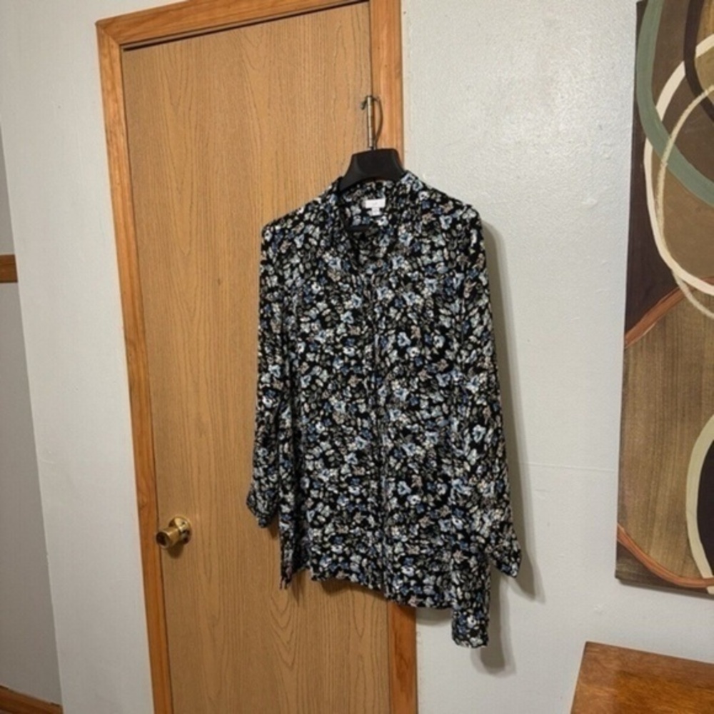 J. Jill XL Multi-Color w/Floral Print Long Sleeve Button-Front Tunic Blouse
